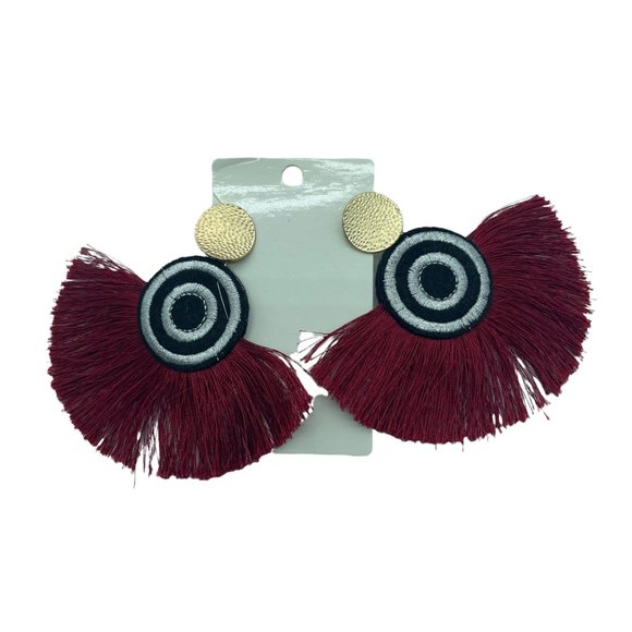 Unbranded Jewelry - Tassel Earrings Red Black Embroidered Circles